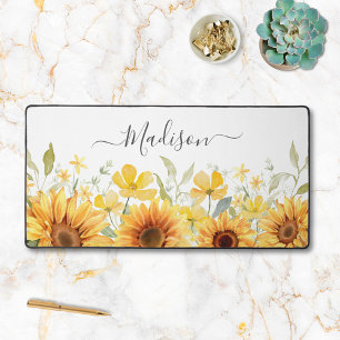 Monogramm Gelbe Blume Sonnenblume Floral Botanisch Schreibtischunterlage