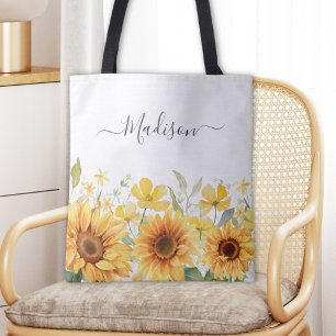 Monogramm Gelbe Blume Sonnenblume Floral Botanisch Tasche
