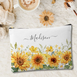 Monogramm Gelbe Blume Sonnenblume Floral Botanisch Zubehörtasche