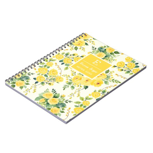 Monogramm gelbe Blüten, ästhetische Blüten Notizblock (Linke Seite)