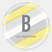 Monogramm Gelbe graue Streifen Mod Neujahr Urlaub Runder Aufkleber (Vorderseite)