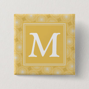 Monogramm-gelbe Kreismuster Button
