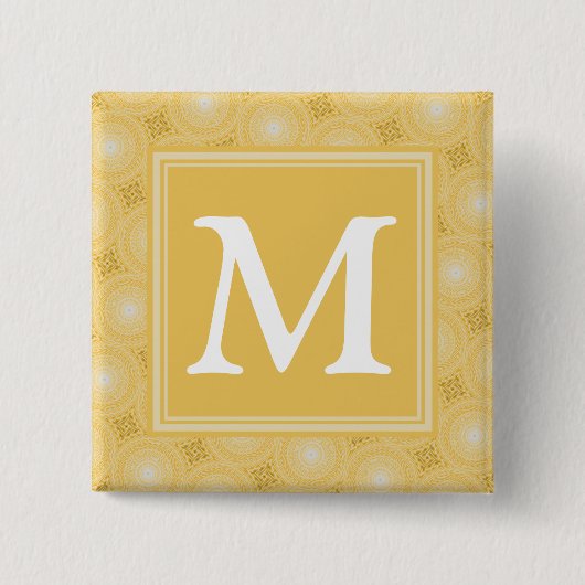 Monogramm-gelbe Kreismuster Button (Vorderseite)