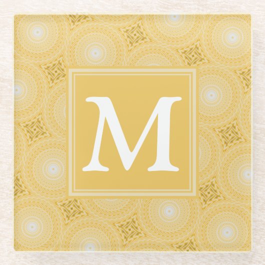 Monogramm-gelbe Kreismuster Glasuntersetzer (Vorderseite)