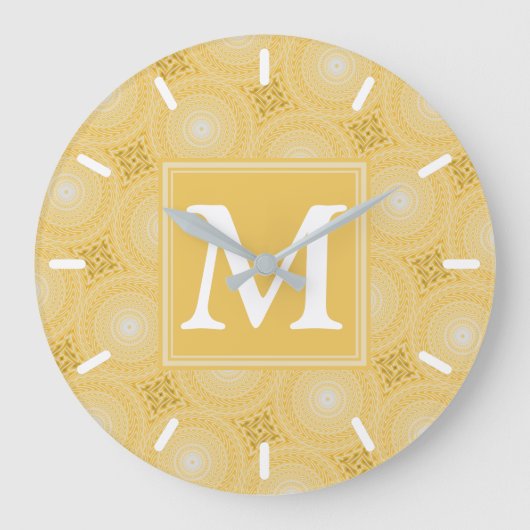Monogramm-gelbe Kreismuster Große Wanduhr (Vorderseite)
