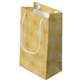 Monogramm-gelbe Kreismuster Kleine Geschenktüte (Rückseite Schrägansicht)