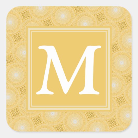Monogramm-gelbe Kreismuster Quadratischer Aufkleber (Vorderseite)