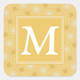 Monogramm-gelbe Kreismuster Quadratischer Aufkleber