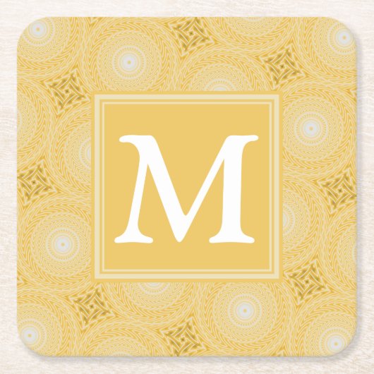 Monogramm-gelbe Kreismuster Rechteckiger Pappuntersetzer (Vorderseite)