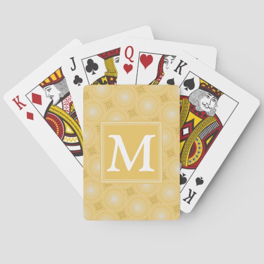 Monogramm-gelbe Kreismuster Spielkarten (Rückseite)