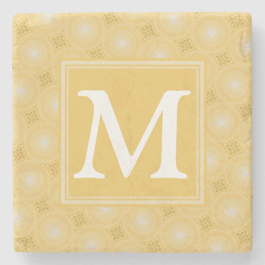 Monogramm-gelbe Kreismuster Steinuntersetzer (Vorderseite)