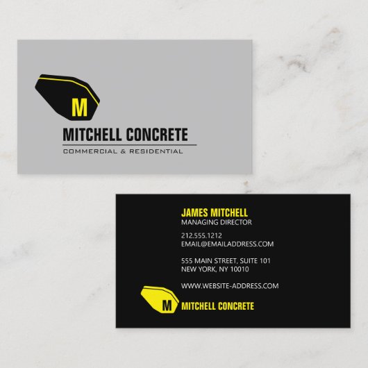 Monogramm-Gelbe/Schwarze Visitenkarte des Betonmis Telefonnummerkarte (Vorne/Hinten)