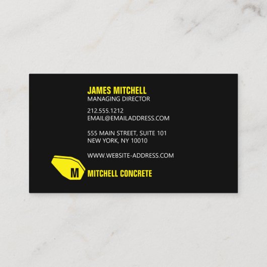 Monogramm-Gelbe/Schwarze Visitenkarte des Betonmis Telefonnummerkarte (Rückseite)