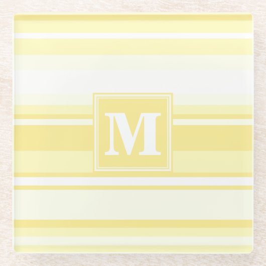 Monogramm gelbe Streifen Glasuntersetzer (Vorderseite)