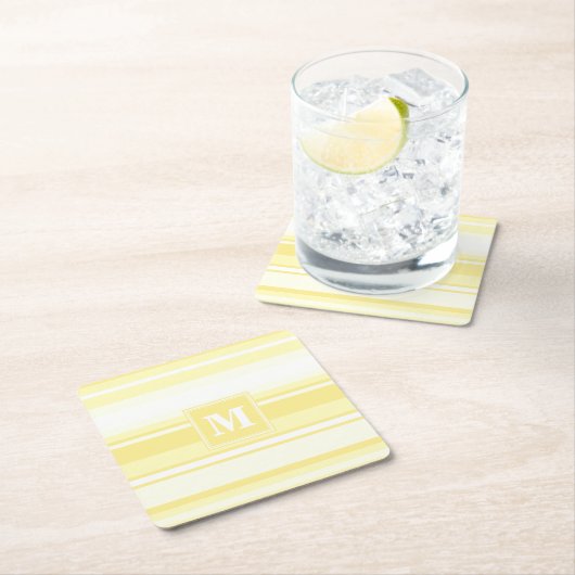 Monogramm gelbe Streifen Rechteckiger Pappuntersetzer (Vor Ort)