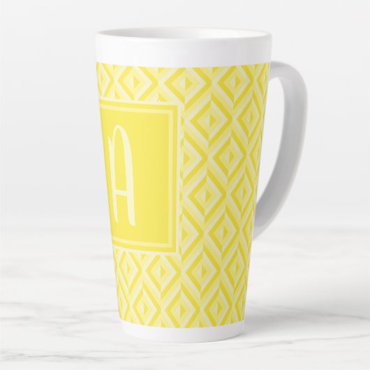 Monogramm-Gelbes Drei-Tonen-Diamant-Muster Milchtasse (Rechte Ecke)