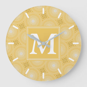 Monogramm gelbes Kreismuster Große Wanduhr