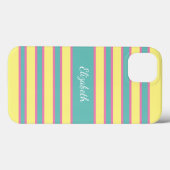 Monogramm Gelbpinke Aqua Türkis Streifen Case-Mate iPhone Hülle (Rückseite (Horizontal))