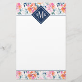 Monogramm-| gemaltes Rosen-Muster Briefpapier (Vorderseite)