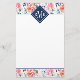 Monogramm-  gemaltes Rosen-Muster Briefpapier