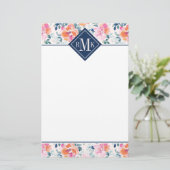 Monogramm-| gemaltes Rosen-Muster Briefpapier (Stehend Vorderseite)