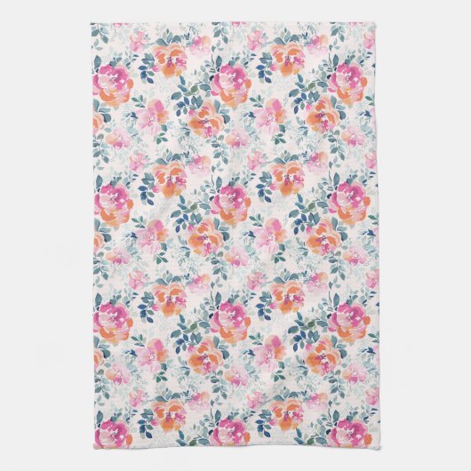 Monogramm-| gemaltes Rosen-Muster Geschirrtuch (Vertikal)
