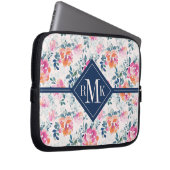 Monogramm-| gemaltes Rosen-Muster Laptopschutzhülle (Vorne Rechts)
