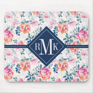 Monogramm-  gemaltes Rosen-Muster Mousepad