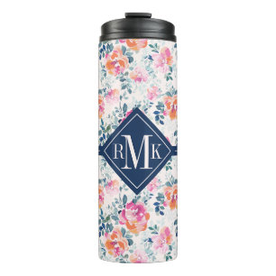 Monogramm-  gemaltes Rosen-Muster Thermosbecher