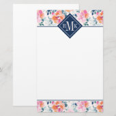 Monogramm | Gemaltes Rosenmuster Briefpapier (Vorne/Hinten)