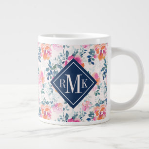 Monogramm   Gemaltes Rosenmuster Jumbo-Tasse