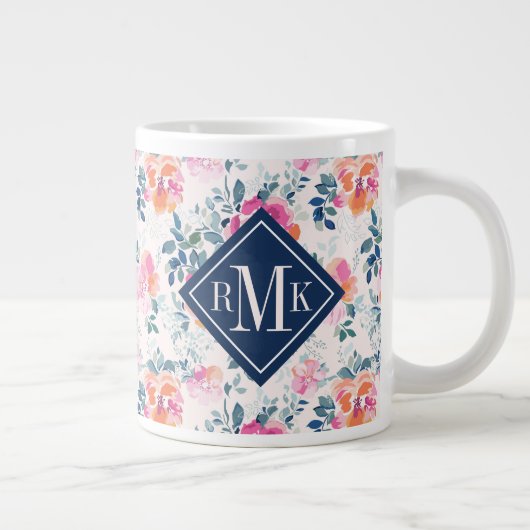 Monogramm | Gemaltes Rosenmuster Jumbo-Tasse (Rechts)