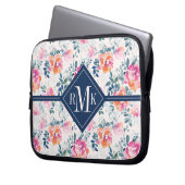 Monogramm | Gemaltes Rosenmuster Laptopschutzhülle (Vorderseite Links)