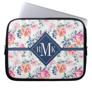 Monogramm Gemaltes Rosenmuster Laptopschutzhülle