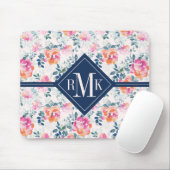 Monogramm | Gemaltes Rosenmuster Mousepad (Mit Mouse)