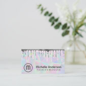 Monogramm | Geometric Holographic | GLITZER TROPFE Visitenkarte (Stehend Vorderseite)