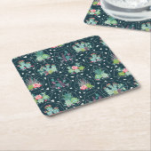 Monogramm| geometrisches Succulents-Muster Rechteckiger Pappuntersetzer (angewinkelt)