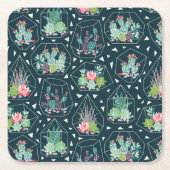 Monogramm| geometrisches Succulents-Muster Rechteckiger Pappuntersetzer (Vorderseite)