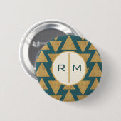 Monogramm| Geoschritt| Gold & Dark Aquamarin Pat Button (Vorne & Hinten)