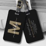 Monogramm Gepäckanhänger<br><div class="desc">Erstellen Sie Ihre eigene, individuelle, stilvolle, elegante Black Gold Script Name Monogram Gepäckmarke. Dieses schicke, stilvolle Gepäckanhänger verleiht jedem Reiseerlebnis eine raffinierte Touch und ist damit das perfekte Accessoire für den Weltreisenden oder für jeden, der einen ernsthaften Fall von Wanderlust hat. Auf der Vorderseite zeigt das Design ein einzigartiges Monogramm...</div>