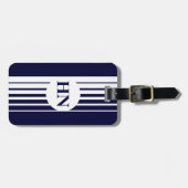 Monogramm Gepäckanhänger| Blaue und weiße Streifen Gepäckanhänger (Vorderseite horizontal)