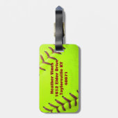 Monogramm-Gepäckanhänger der Softball-gelber Gepäckanhänger (Rückseite vertikal)