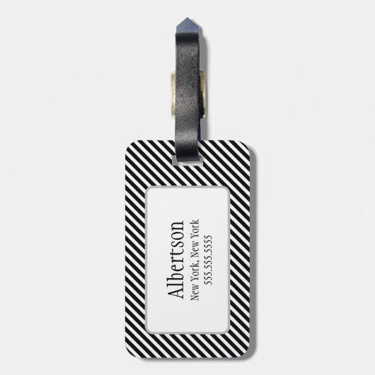 Monogramm-Gepäckanhänger für Schwarzweiß-Streifen Gepäckanhänger (Rückseite vertikal)