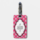 Monogramm-Gepäckanhänger - rosa Damast Gepäckanhänger (Rückseite vertikal)