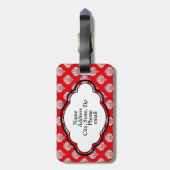Monogramm-Gepäckanhänger - roter Damast Gepäckanhänger (Rückseite vertikal)