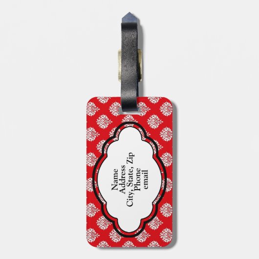 Monogramm-Gepäckanhänger - roter Damast Gepäckanhänger (Rückseite vertikal)