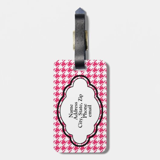 Monogramm Gepäckmarke - Hahnentrittmuster - Rosa Gepäckanhänger (Rückseite vertikal)