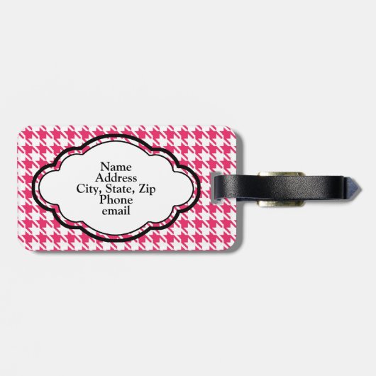Monogramm Gepäckmarke - Hahnentrittmuster - Rosa Gepäckanhänger (Rückseite horizontal)