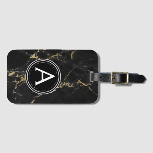 Monogramm-Gepäcktasche mit Gold und schwarzem Marm Gepäckanhänger (Vorderseite (Horizontal))