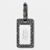 Monogramm-Gepäckträger für Schwarz/Weiß-Damast Gepäckanhänger (Rückseite vertikal)